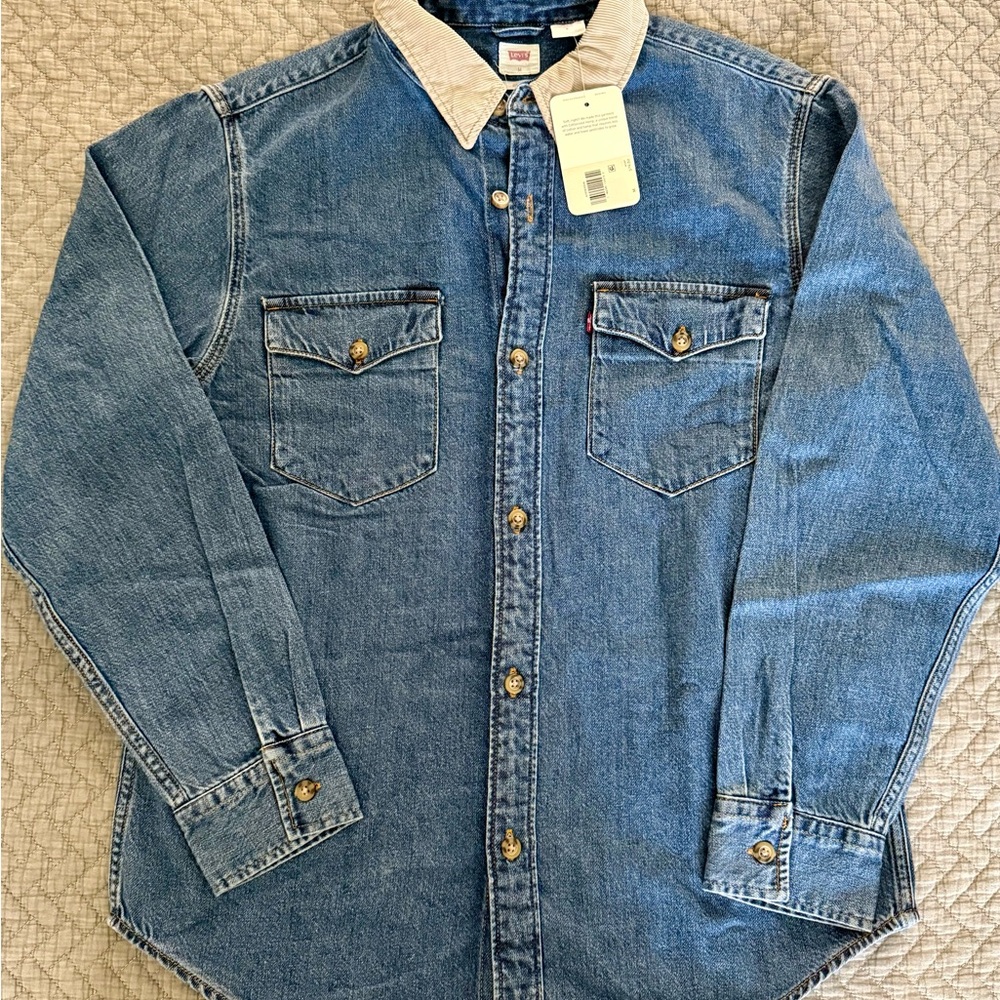 Levi's Blue Denim Button-Down Shirt with Cream Collar